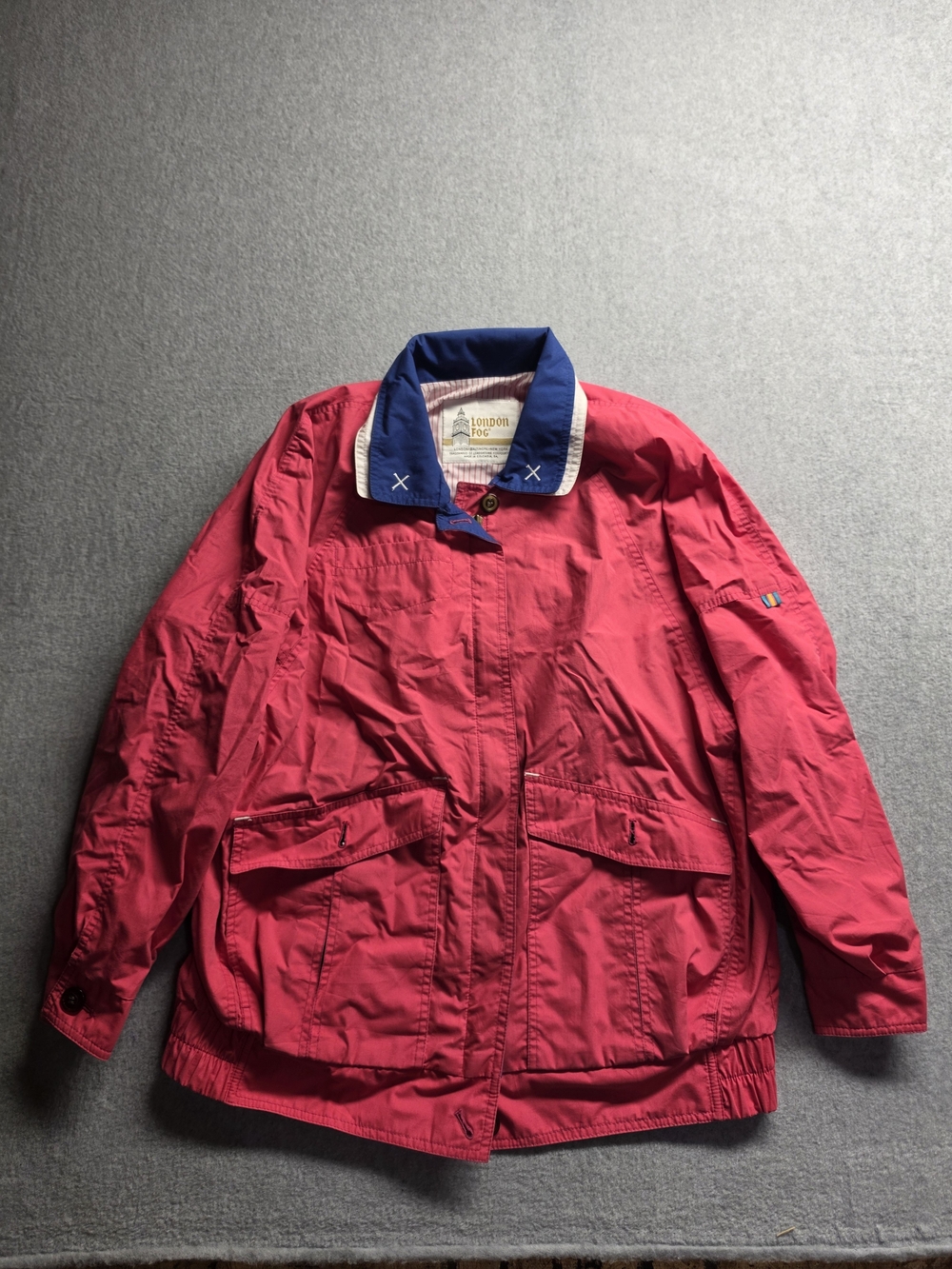 Vintage London Fog Jacket Size Small Red Pink Full Zip Shoulder Pads Nautical